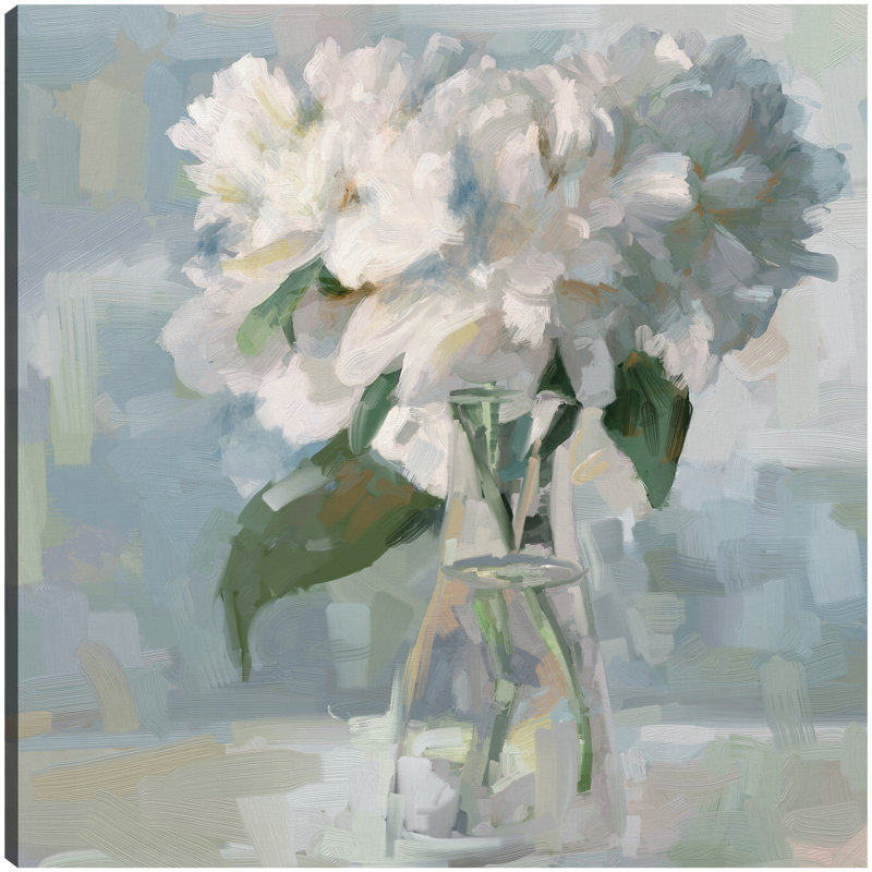Large White Floral Canvas Art Print in Soft Pastel Colors