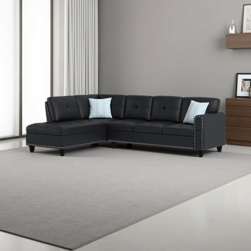 Canapé modulaire en L en similicuir avec porte-gobelets 2 pièces, Noir