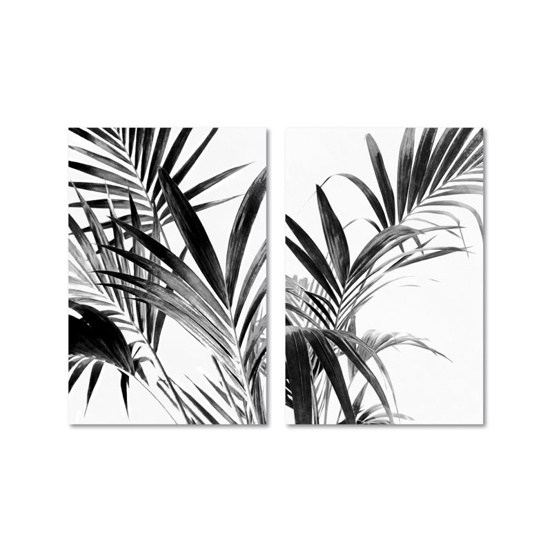 "Palm Leaves", ensemble de deux encadrées d'art texturé, Noir, H 24 po x l 36 po
