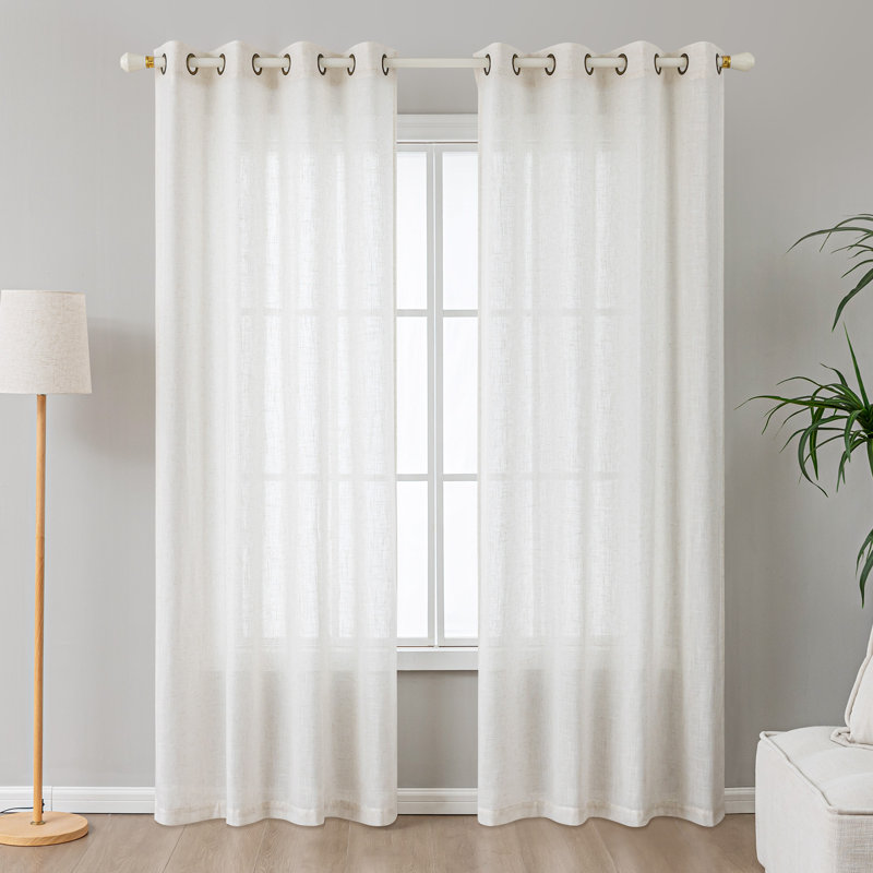 Vollmar Linen Blended Grommet Semi-Sheer Curtain Pair, Natural, 52" W x 96" L