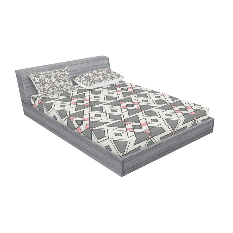 Microfiber Geometric Sheet Set, Queen Sheet Set with Fitted Sheet