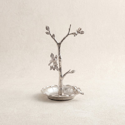 Tree Branch Jewelry Stand with Bird Accents, Zinc Alloy Ring Holder Dish