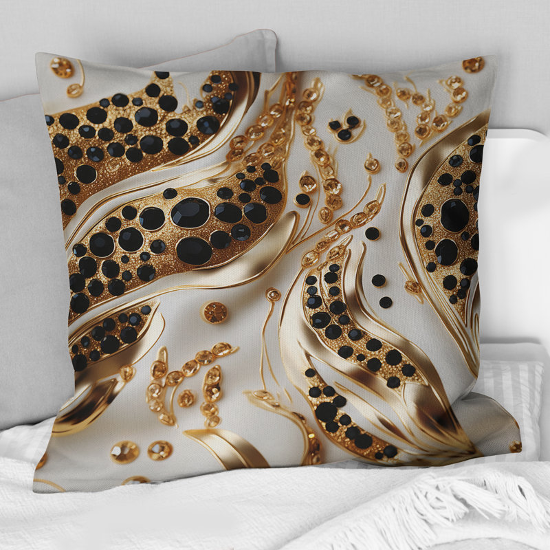 Coussin décoratif en polyester noir et doré Glam Marble, H 16 po x l 16 po