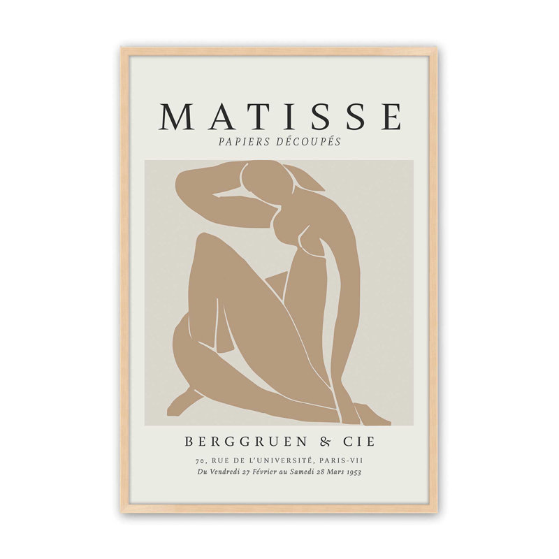 Matisse's Nude II en brun clair roulé, Reproduction encadrée sans passe-partout, Érable brut, H 17 po x l 13 po