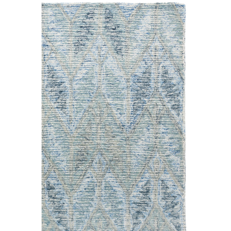 Tapis bleu pâle en laine / coton touffeté à la main Maximino, Tapis de couloir 2 pi 3 po x 9 pi
