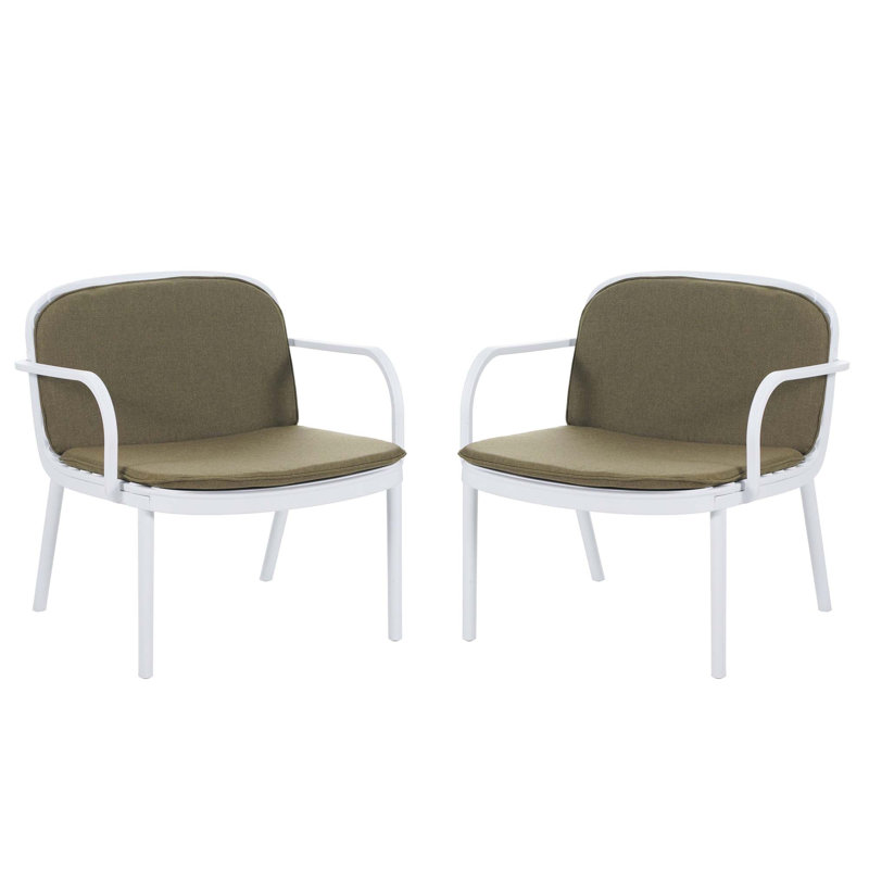 Fauteuil club d'extérieur en polypropylène Luna, structure blanche avec coussin vert, ensemble de 2