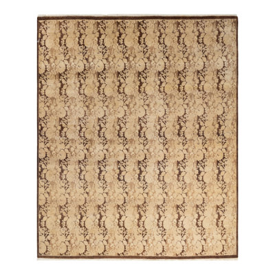 Tapis brun noué à la main de conception unique et unique 7 pi 10 po x 8 pi 2 po Oakhur