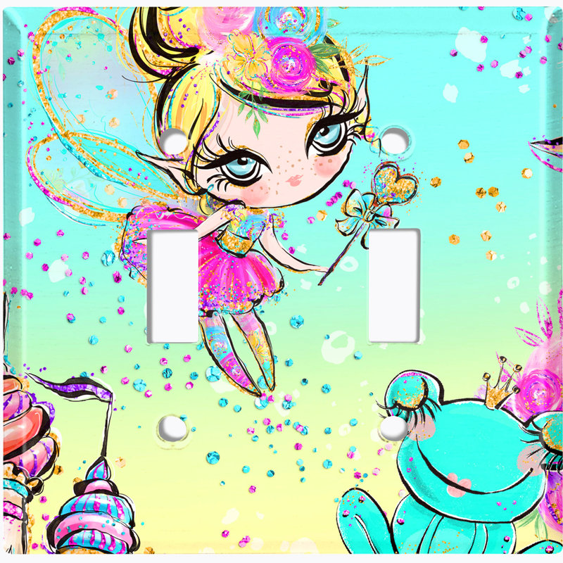 Fairy Princess Frog Crown Green Yellow Patterned 2 - Gang Toggle Light Switch Standard Wall Plate