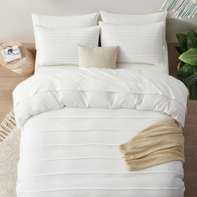 Duvet Cover Full Size, White Pleated Duvet Cover Set, 3Pc Textured Bedding Set With Zipper Closure,Soft,Breathable,79"X86", No Comforter.