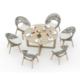4 Seats 5 Pcs Grade-A Weathered Teak Wood Dining Set: 60" Sema Round Table And 4 Robas Arm Chairs #11Ro3504