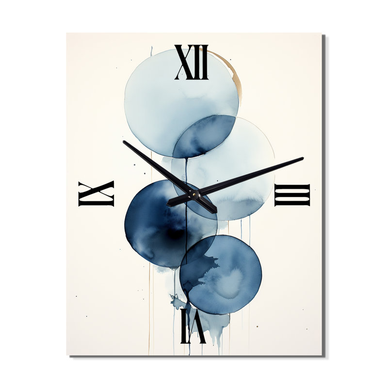 Orbiculaire unité aquarelle minimale en bleu rétro - très grandes horloges murales géométriques, H 28 po x l 12 po x P 1 po
