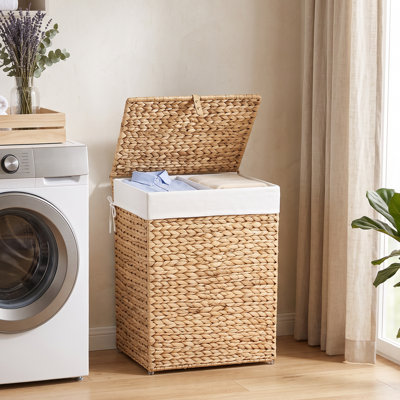 Water Hyacinth Wicker Laundry Basket with Lid, 90L Laundry Hamper