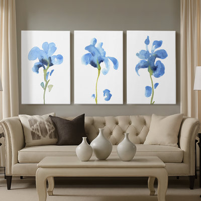Striking Blue Iris I  -Custom Wrapped Gallery Canvas - 3 Pieces