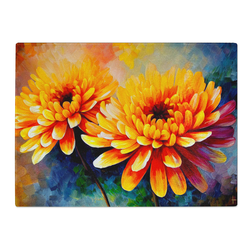 Chrysanthemum Flowers Vol.4  Glass Chopping Board