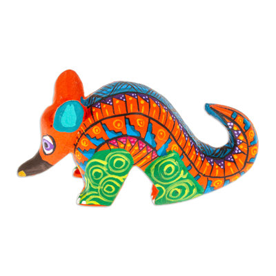 Dakota Fields Handmade Mexicos Orange Guardian Wood Alebrije Figurine