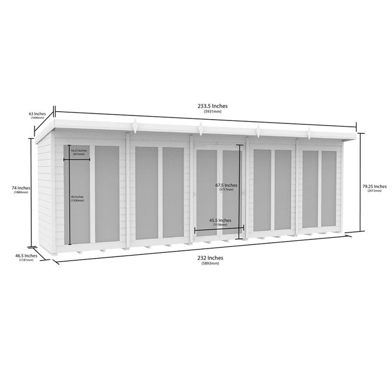 20ft x 4ft Pent Summer House (Full Height Window)