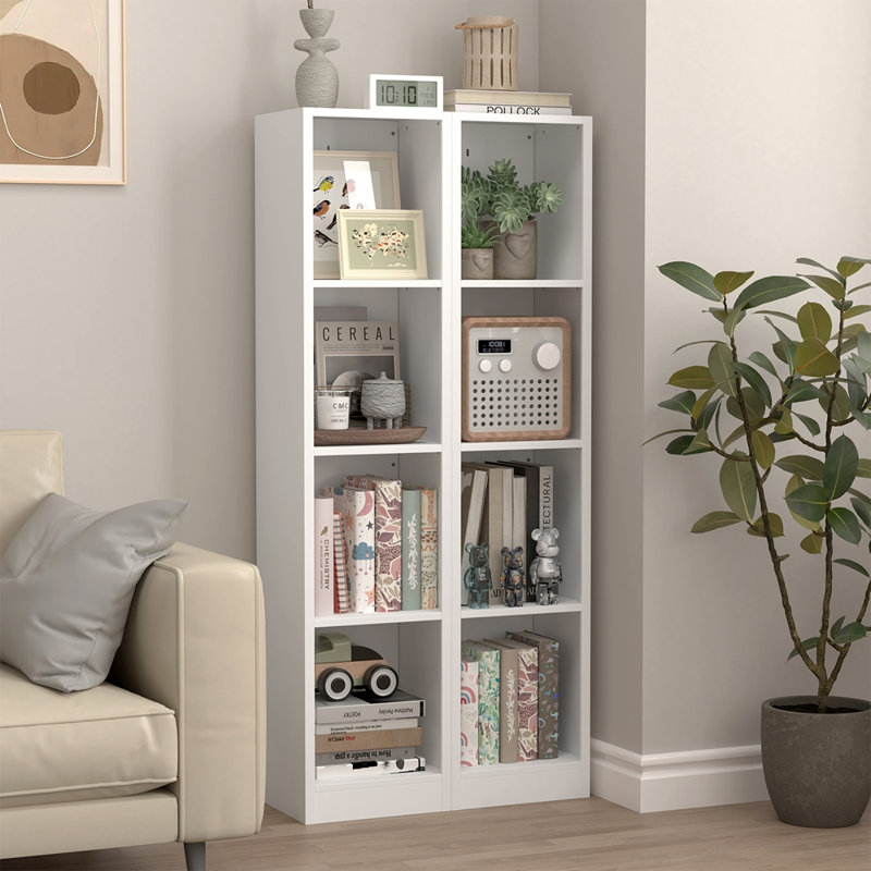 4-Tier Metal Bookshelf, 12.01"W x 10.24"D x 53.31"H Freestanding Open Storage Shelf with Anti-Tip Kit for Books