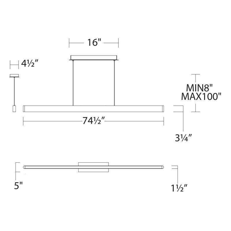 Volo 1-Light LED Kitchen Island Pendant, Black, 75"
