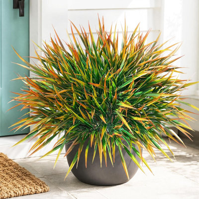 Artificial UV Resistant Grass Plants, 34 Bundles Faux Wheat Grass for Outdoor Indoor Decor, Fake Greenery Shrubs for Patio Garden Porch Window Box
