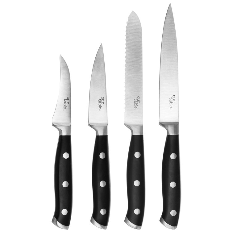 Goodful Essentials Knife, High-Carbon Stainless Steel Blades, Includes Kitchen Sheers and Storage Block, 7 Piece Cutlery Set, Gray