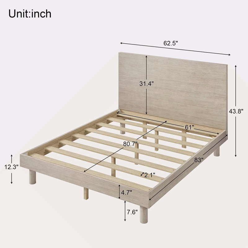 Modern Concise Style Solid Wood Grain Platform Bed Frame, Queen