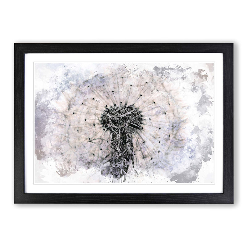 A Dandelion Flower in Abstract - Picture Frame Painting Print on MDF, Black Framed, 48cm H x 65cm W x 2cm D