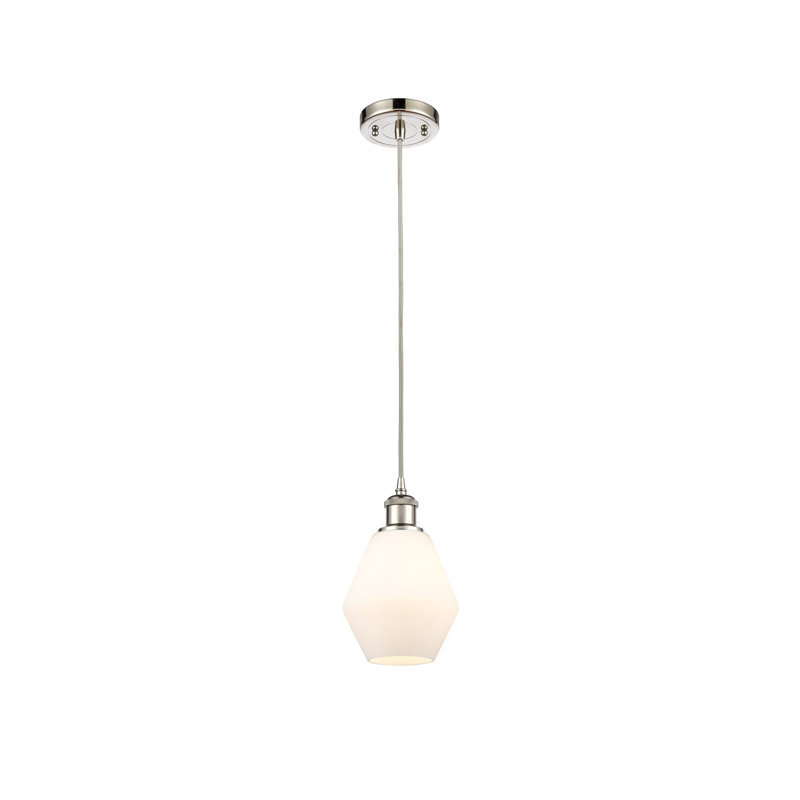 Luminaire suspendu simple à 1 lumière Gabbie, Blanc mat, Nickel poli