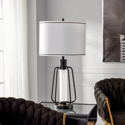 Lampe de table en acier avec veilleuse Breny - abat-jour blanc