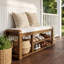Banc de 55 po en bois massif avec coussin amovible, banc rembourré avec rangement à chaussures à 2 niveaux