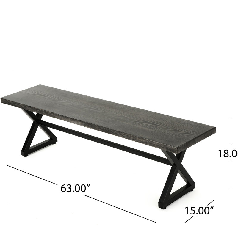 Banc d'extérieur en aluminium et acier gris - aspect industriel moderne, rouille, facile d'entretien, l 63 po x P 15 po H 18 po, assemblage requis avec cadre, rouille, 62,4 po 15,10 po 17,83 po