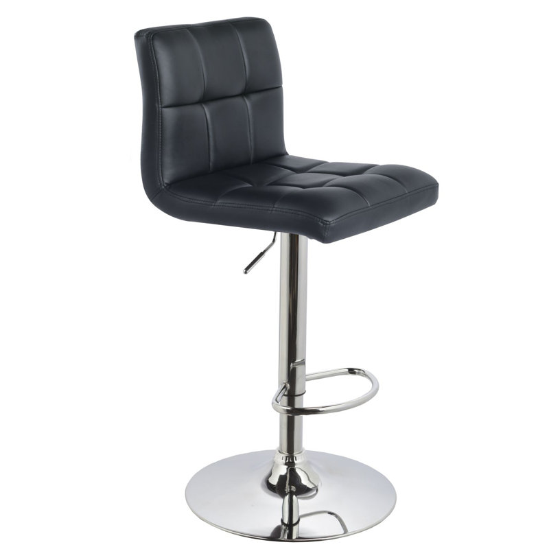 Cular Swivel Upholstered and Faux Leather Adjustable Height Bar Stool, Black