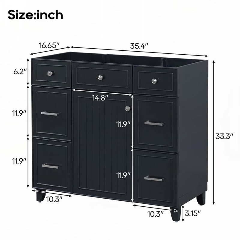 Meuble-lavabo de salle de bain sans lavabo, avec 3 tiroirs, porte