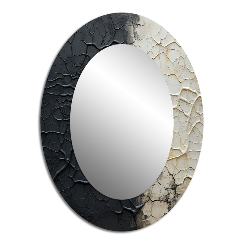 Miroir mural ovale blanc et noir, H 40 po x l 30 po