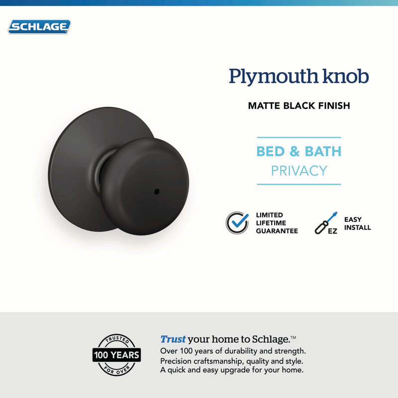 Plymouth Bed and Bath Knob, Matte Black