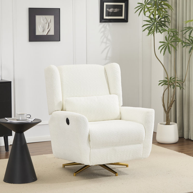 Karik 360° Swivel Upholstered Recliner With 5-Star Base & Pillow, Beige