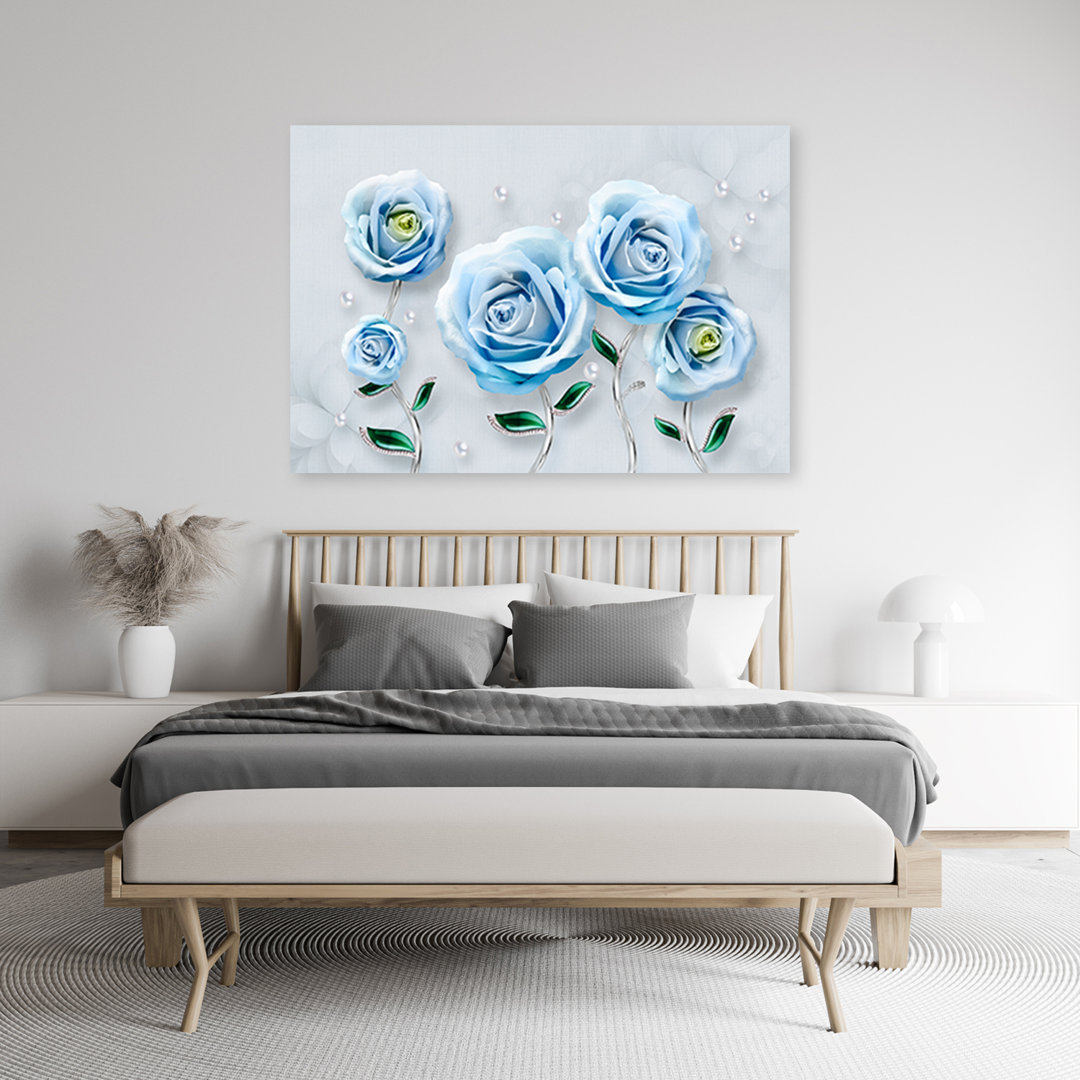 Leinwandbild Blaue Rosen in 3D