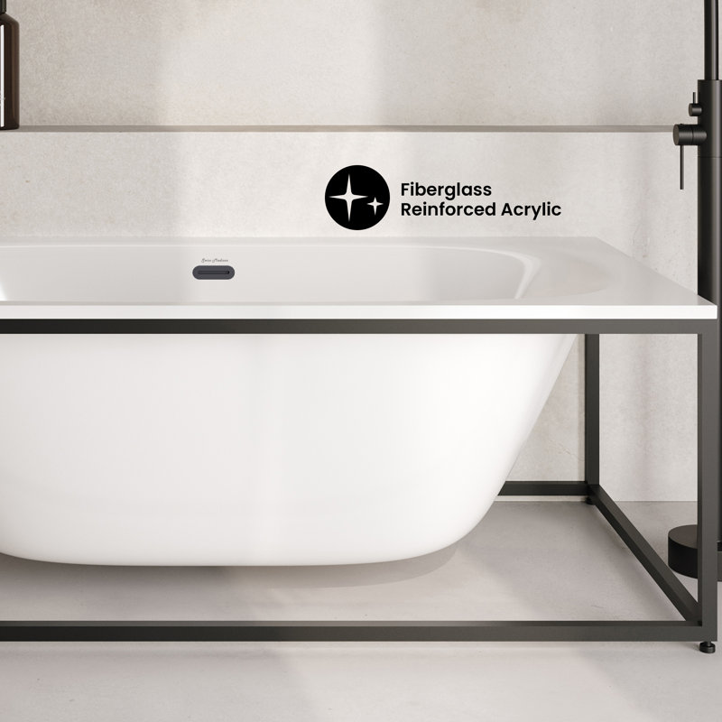 Baignoire autoportante Pierre 60 po, blanc lustré, cadre noir inclus