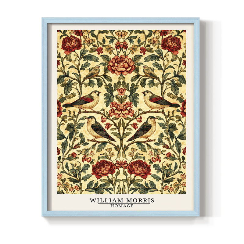 Imprimé encadré en bois massif de la série «CDLVII» de William Morris, H 15 po x l 12 po, Bleu