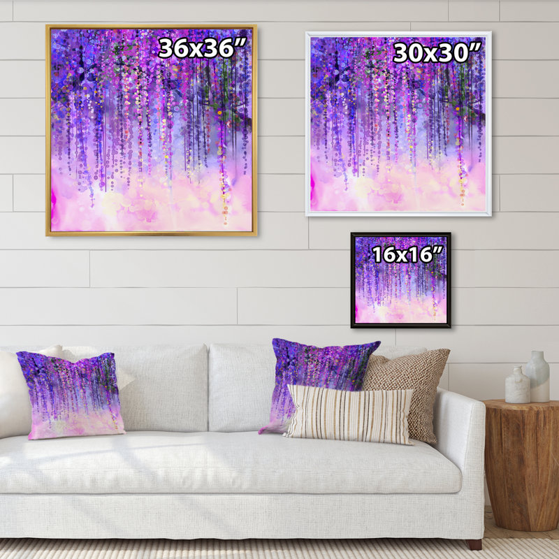 Printemps fleurs mauves arbre Wisteria en fleur - œuvre d'art traditionnelle sur toile, H 30 po x l 30 po x P 1 po