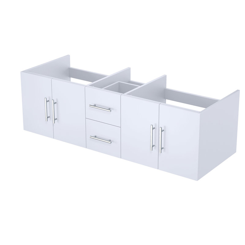 Meuble-lavabo double blanc lustré 60 po X P 22 po - Compartiments spacieux, tiroirs et tablette d'armoire ouverte, fermeture en douceur, entièrement assemblés, panneaux en bois massif à deux tiroirs, rangement spacieux,