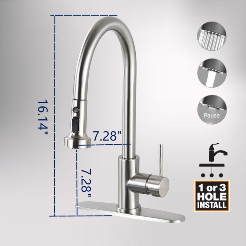 WF Pull Down Kitchen Faucet, Brushed Nickel