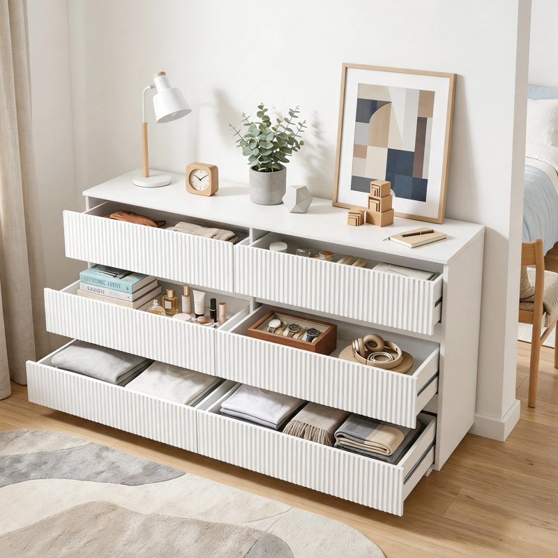 55" W 6 - Drawer Double Dresser , White