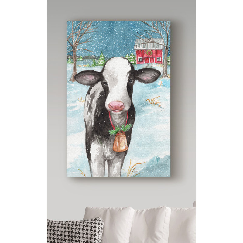 «Country Barn Christmas With Wreath», reproduction de peinture acrylique sur toile tendue, H 19 po x l 12 po x P 2 po