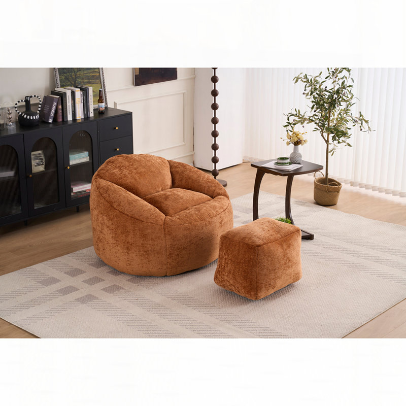 Fauteuil à billes en chenille avec repose-pieds, Chenille orange