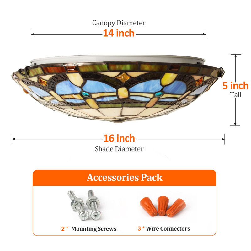 Wigston 3-Light 16" Tiffany flush mount ceiling light, ‎Vintage Blue