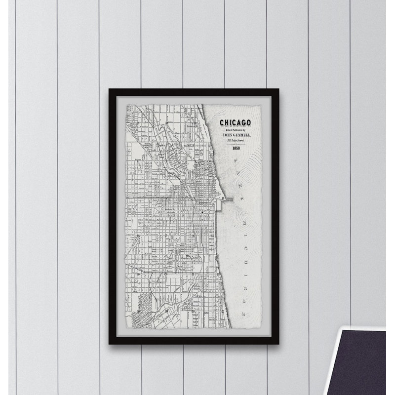 Carte de Chicago IV - impression encadrée, H 30 po x l 20 po x P 1,5 po