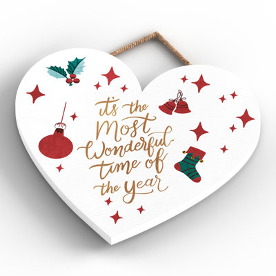 Xmas the Most Wonderful Time Heart Wooden Plaque