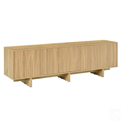 Meuble télé à grain rétro en bois avec porte ondulée pour téléviseur de 75 à 75 po, rangement spacieux, base robuste, gestion des câbles, élégance naturelle