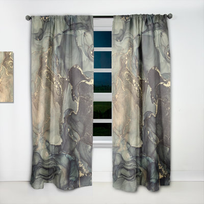 Black Gold Infused Liquid Art I - Modern Curtain - Velvet Room darkening - 1 panel