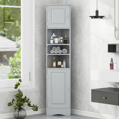 Armoire de rangement multi-fonctionnelle avec deux portes et tablettes réglables, tablette ouverte, gris